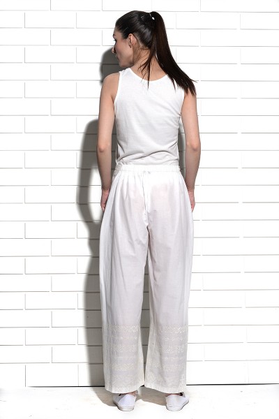 Chinook wide leg trouser with cross stitch border embroidery